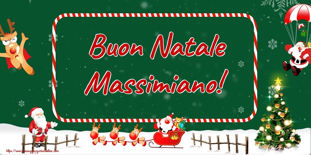 Cartoline di Natale - Albero Di Natale & Babbo Natale & Renna | Buon Natale Massimiano!