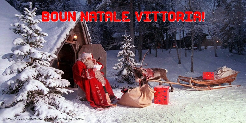 Cartoline di Natale - Albero Di Natale & Babbo Natale & Regalo | Boun Natale Vittoria!