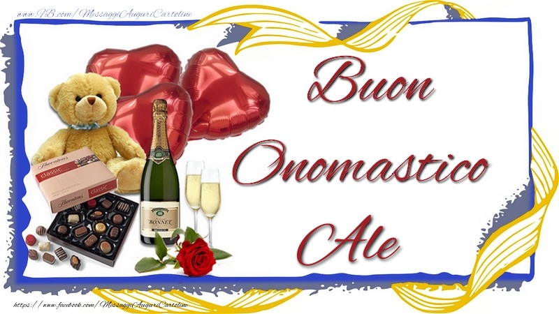Cartoline di onomastico - Animali & Champagne & Regalo | Buon Onomastico Ale