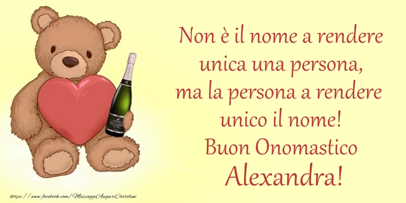 Cartoline di onomastico - Animali & Champagne | Non è il nome a rendere unica una persona, ma la persona a rendere  unico il nome! Buon Onomastico Alexandra!
