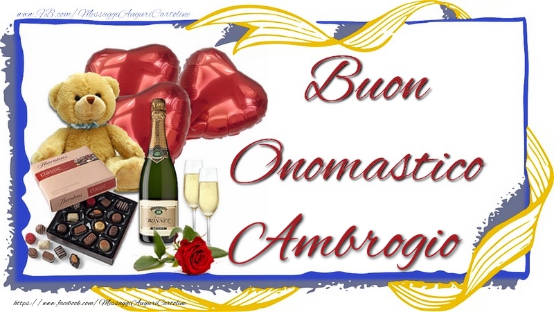 Cartoline di onomastico - Animali & Champagne & Regalo | Buon Onomastico Ambrogio