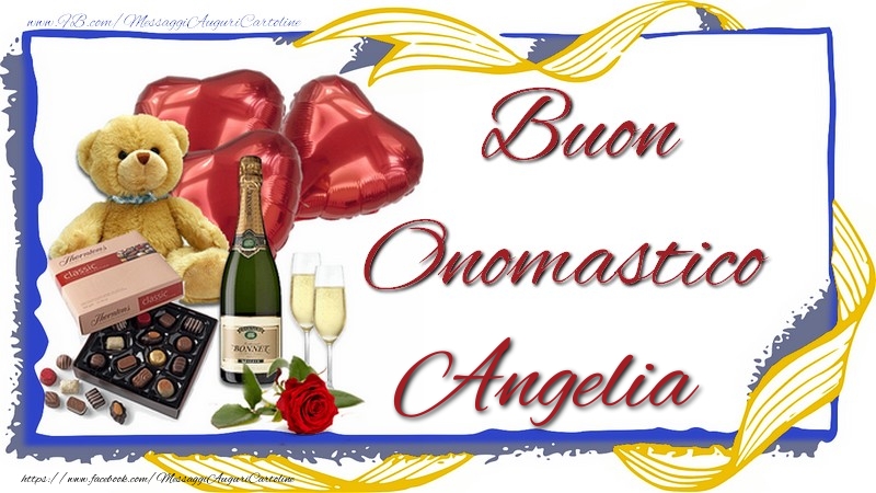 Cartoline di onomastico - Animali & Champagne & Regalo | Buon Onomastico Angelia