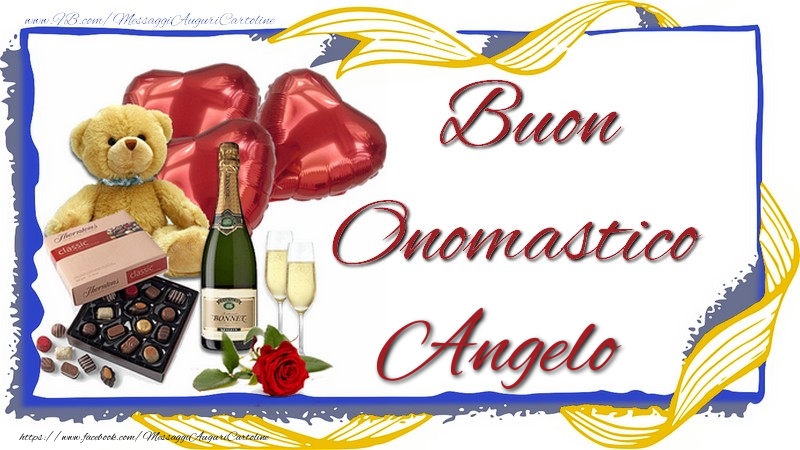 Cartoline di onomastico - Animali & Champagne & Regalo | Buon Onomastico Angelo