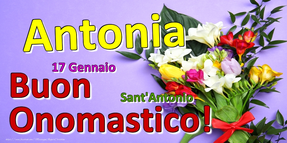 Cartoline di onomastico - Fiori | 17 Gennaio - Sant'Antonio -  Buon Onomastico Antonia!
