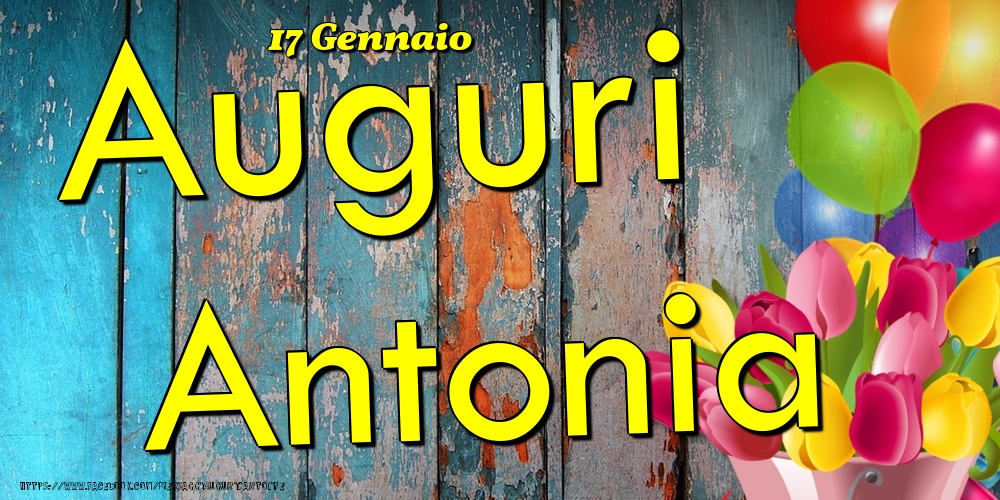 Cartoline di onomastico - Fiori & Palloncini | 17 Gennaio - Auguri Antonia!