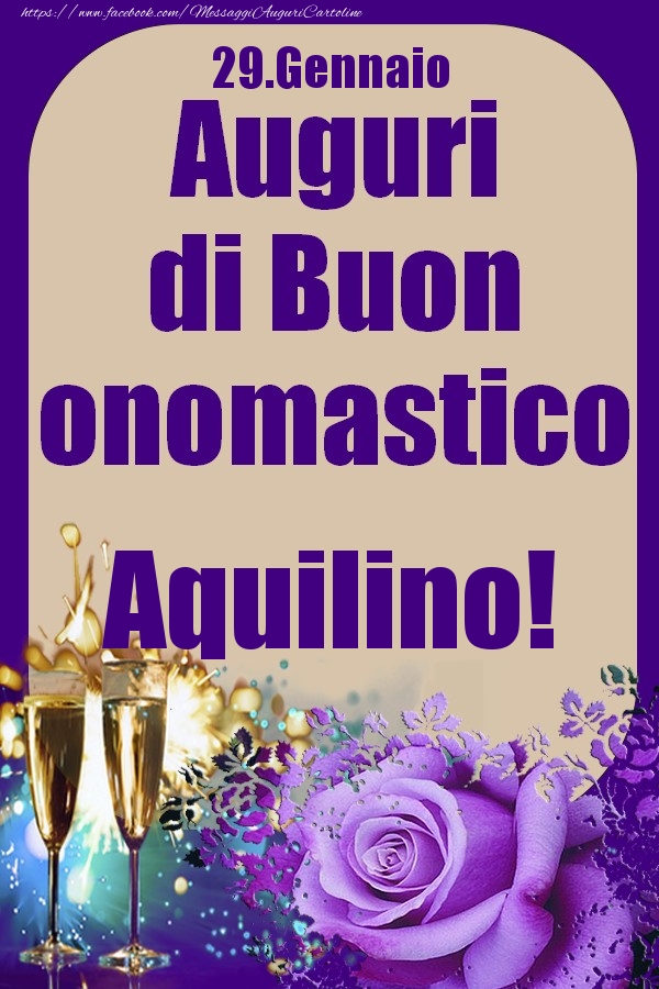 Cartoline di onomastico - Champagne & Rose | 29.Gennaio - Auguri di Buon Onomastico  Aquilino!