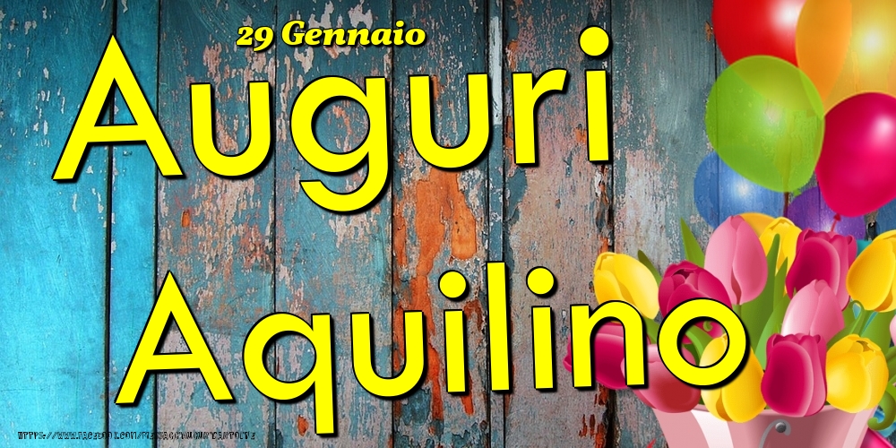 Cartoline di onomastico - Fiori & Palloncini | 29 Gennaio - Auguri Aquilino!
