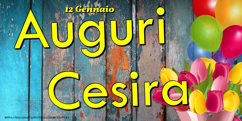 Cartoline di onomastico - Fiori & Palloncini | 12 Gennaio - Auguri Cesira!