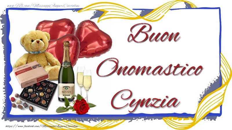 Cartoline di onomastico - Animali & Champagne & Regalo | Buon Onomastico Cynzia
