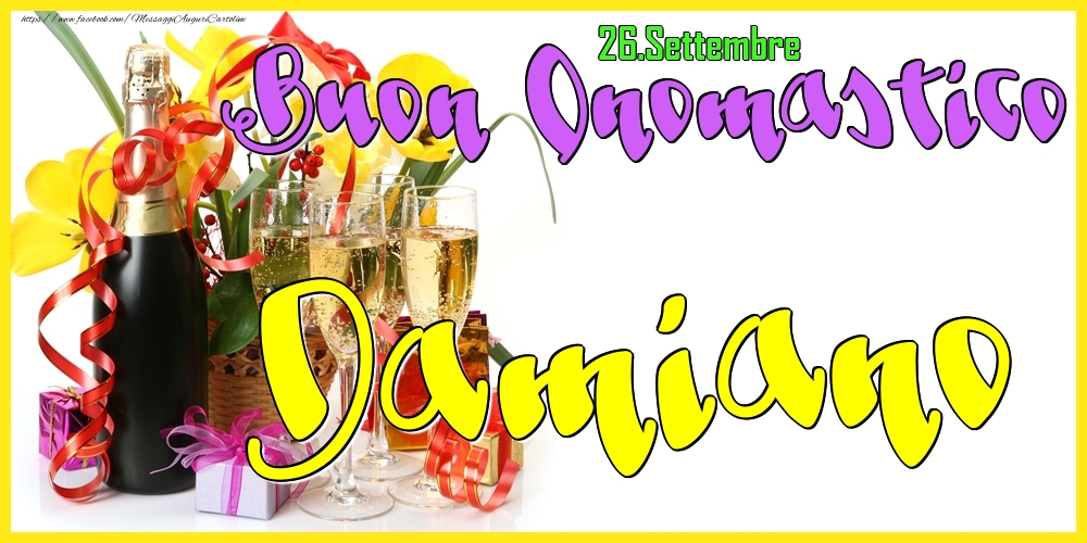 Cartoline di onomastico - Champagne | 26.Settembre - Buon Onomastico Damiano!