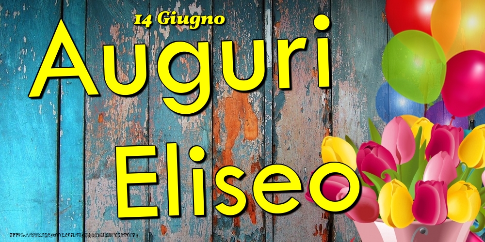 Cartoline di onomastico - Fiori & Palloncini | 14 Giugno - Auguri Eliseo!
