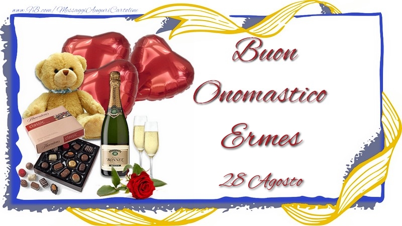 Cartoline di onomastico - Champagne | Buon Onomastico Ermes! 28 Agosto