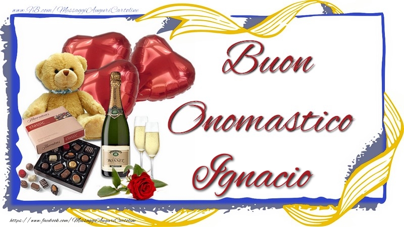 Cartoline di onomastico - Animali & Champagne & Regalo | Buon Onomastico Ignacio