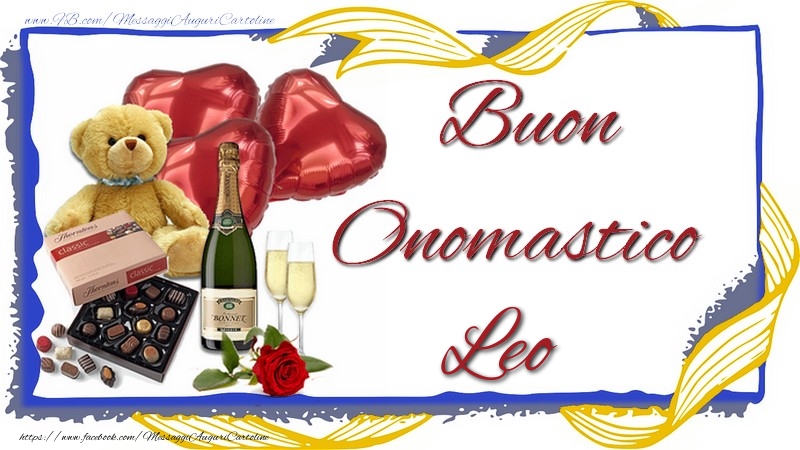 Cartoline di onomastico - Animali & Champagne & Regalo | Buon Onomastico Leo