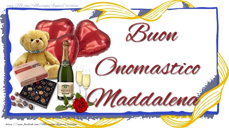 Cartoline di onomastico - Animali & Champagne & Regalo | Buon Onomastico Maddalena