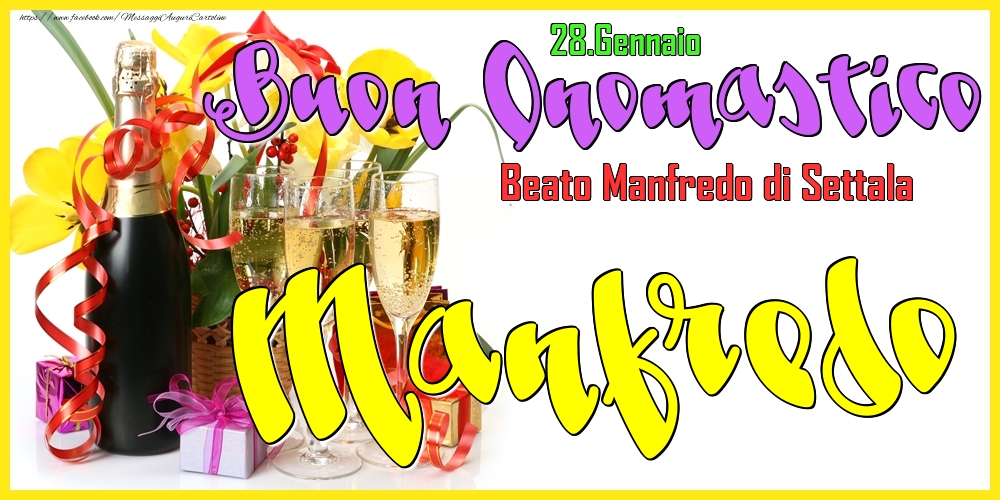 Cartoline di onomastico - Champagne | 28.Gennaio - Buon Onomastico Manfredo!