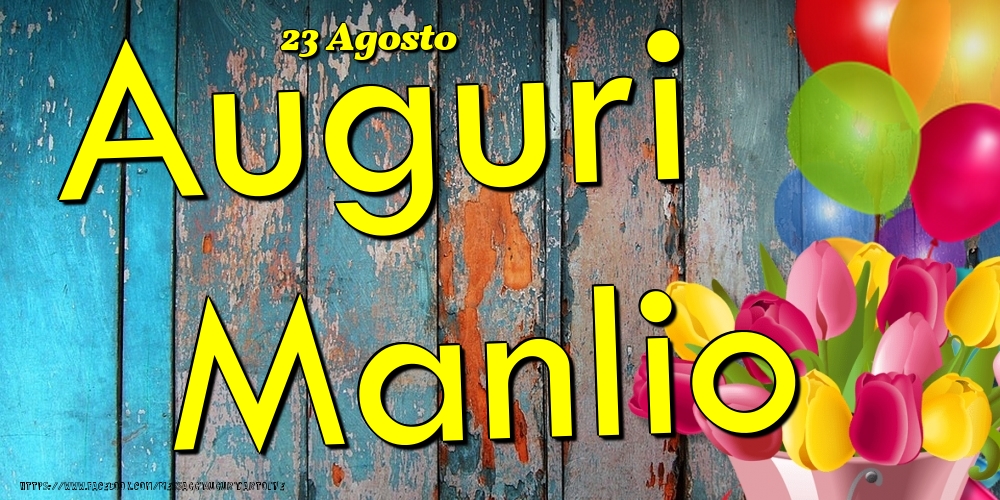 Cartoline di onomastico - Fiori & Palloncini | 23 Agosto - Auguri Manlio!