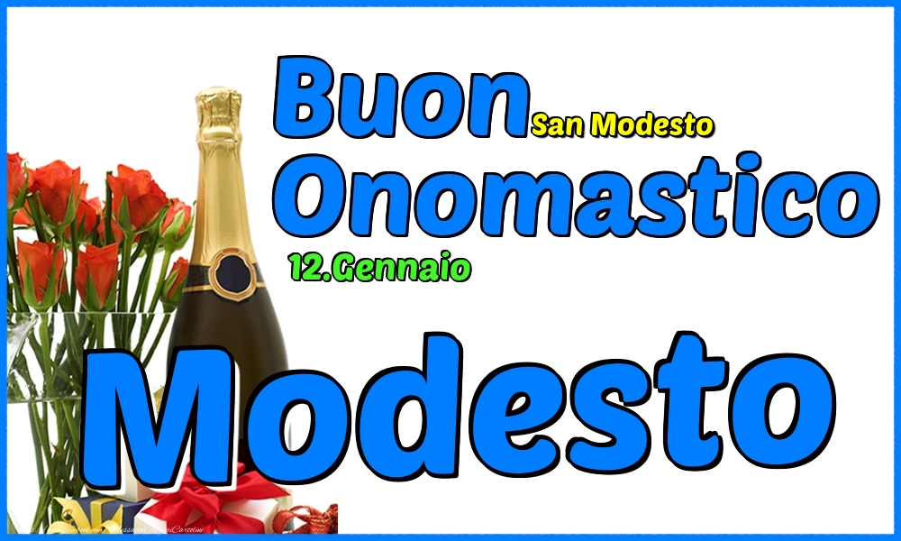 Cartoline di onomastico - Champagne & Rose | 12.Gennaio - Buon Onomastico Modesto!