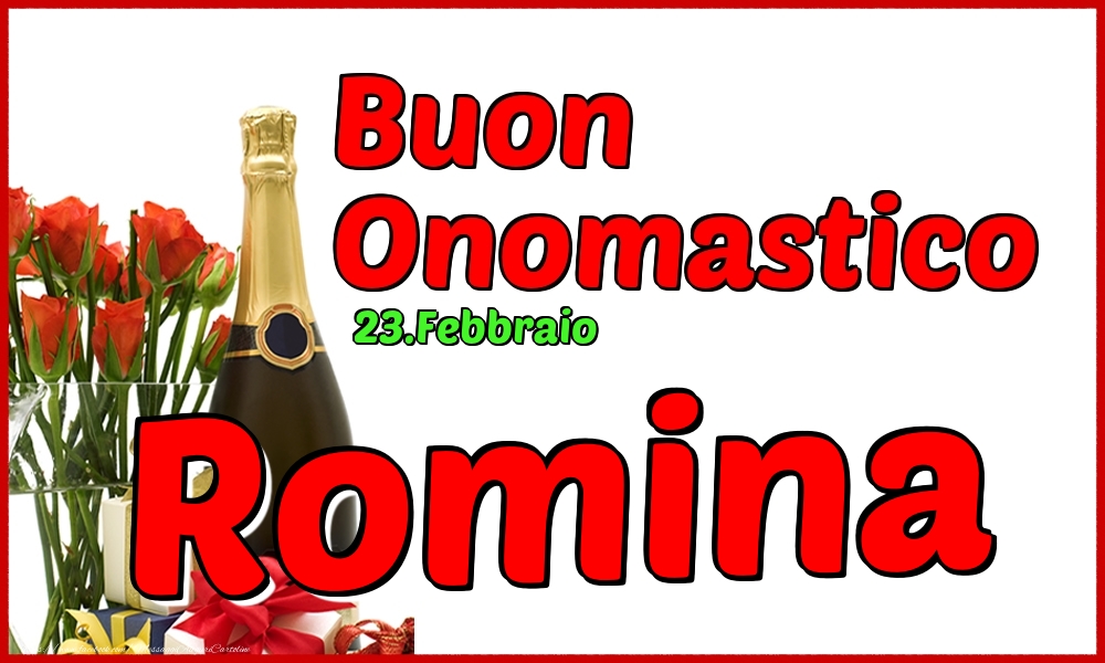 Cartoline di onomastico - Champagne | 23.Febbraio - Buon Onomastico Romina!