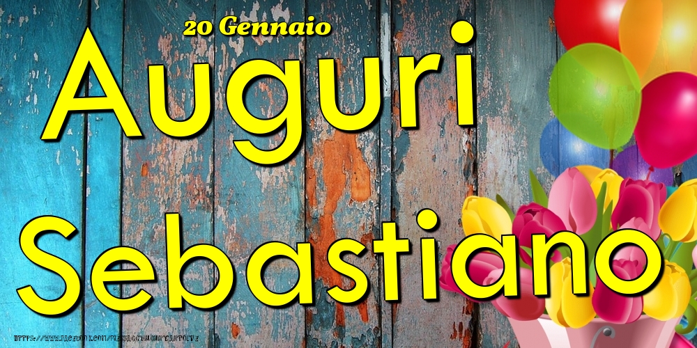 Cartoline di onomastico - Fiori & Palloncini | 20 Gennaio - Auguri Sebastiano!