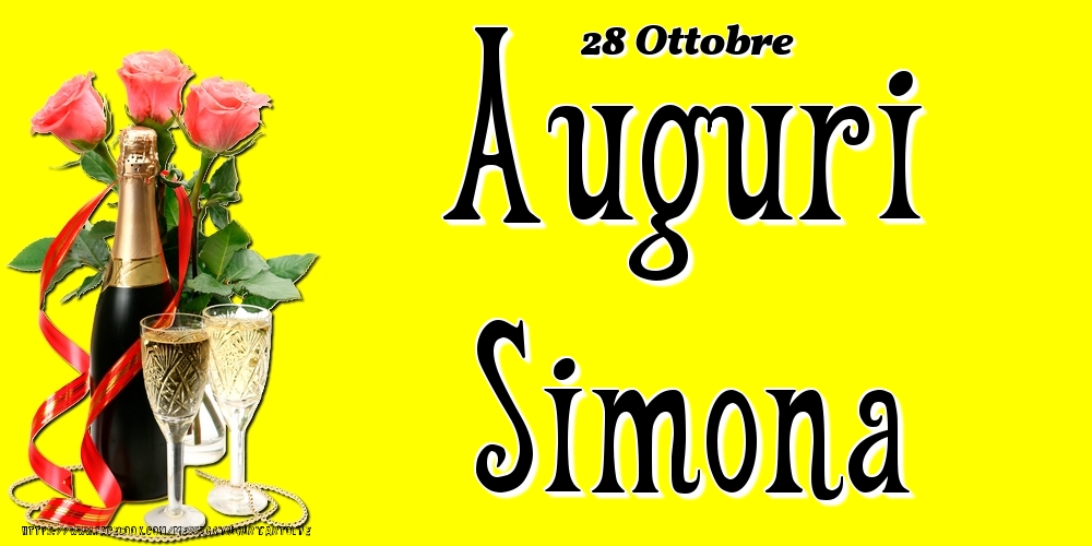 Cartoline di onomastico - Champagne & Fiori | 28 Ottobre - Auguri Simona!