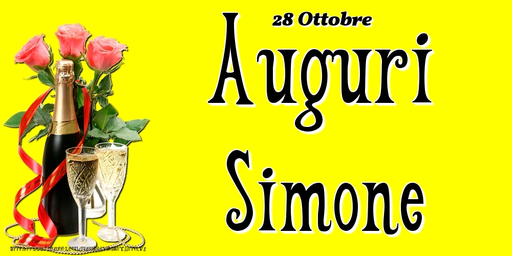 Cartoline di onomastico - Champagne & Fiori | 28 Ottobre - Auguri Simone!