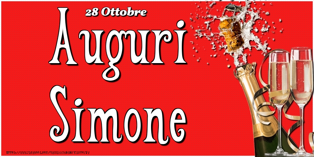 Cartoline di onomastico - Champagne | 28 Ottobre - Auguri Simone!