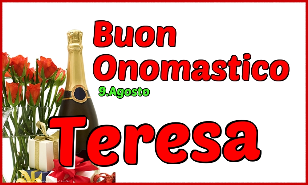 Cartoline di onomastico - Champagne | 9.Agosto - Buon Onomastico Teresa!