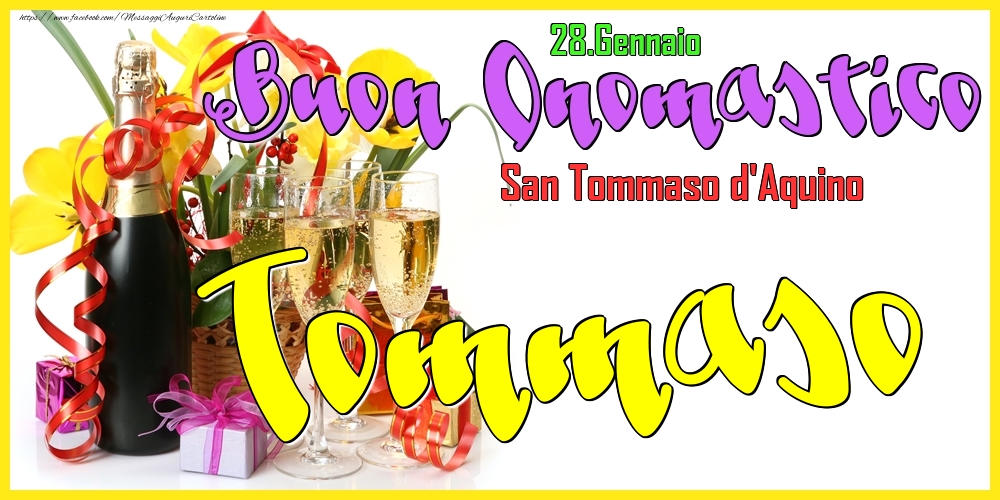 Cartoline di onomastico - Champagne | 28.Gennaio - Buon Onomastico Tommaso!