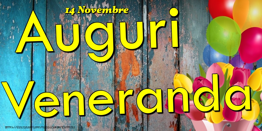 Cartoline di onomastico - Fiori & Palloncini | 14 Novembre - Auguri Veneranda!