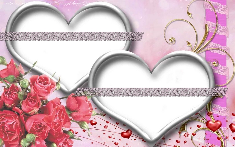 Cartoline personalizzate d'amore - Roses e 2 fotos nel cuore
