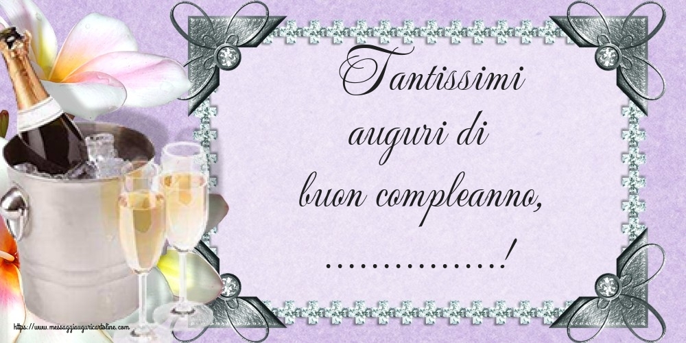 Cartoline personalizzate di auguri - 🍾🥂🌼 Tantissimi auguri di buon compleanno, ...! - Secchiello con ghiaccio e champagne accanto a due bicchieri di champagne