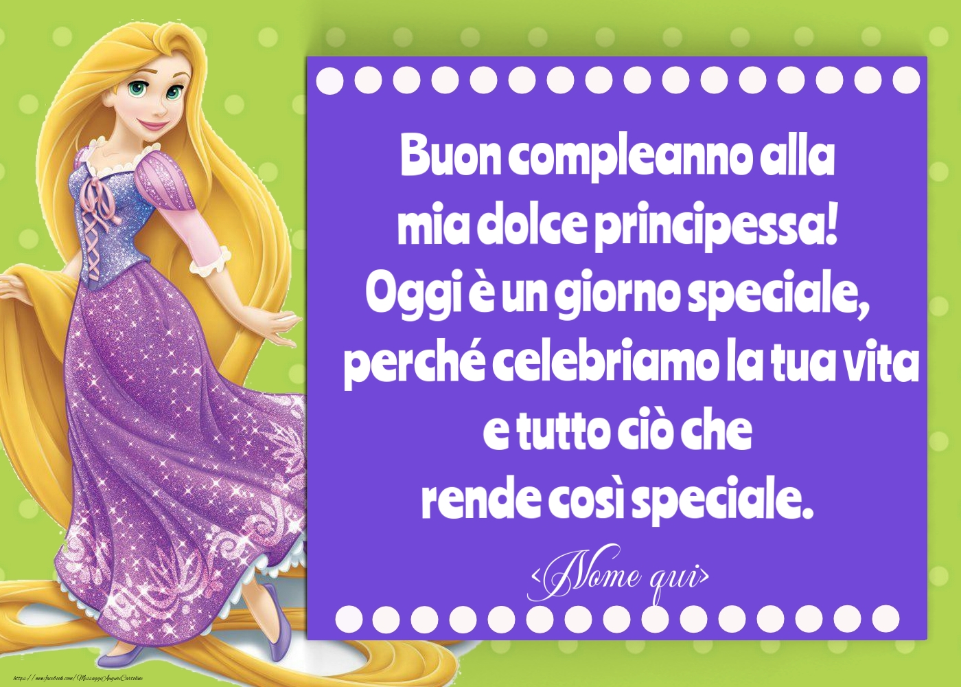 Cartoline personalizzate per bambini - Biglietto di auguri con Rapunzel su sfondo blu - modello per bambine