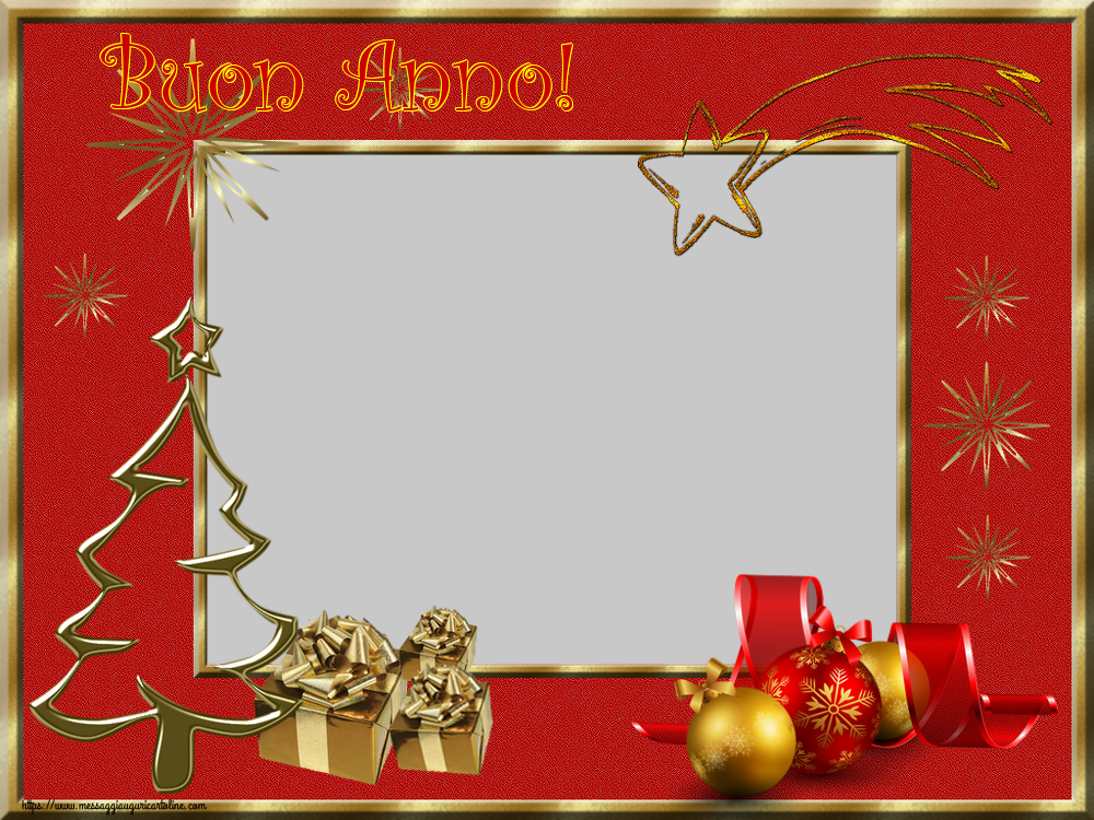 Cartoline personalizzate di Buon Anno - Albero Di Natale & Palle Di Natale & Regalo | Buon Anno! - Cornice foto di Buon Anno