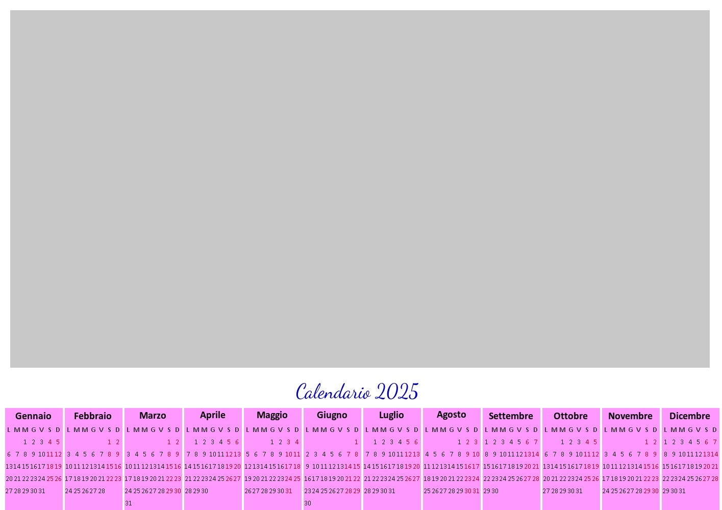 Cartoline personalizzate calendari - Calendario classico 2025 con un'immagine