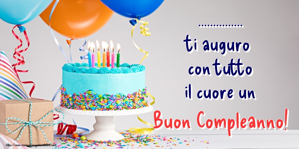 Cartoline personalizzate di compleanno - Immagine con torta con candele e palloncini